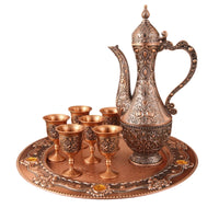 Liquor Service Set with Tray Embossed Ewer Set with Cups Ornate for Collectors