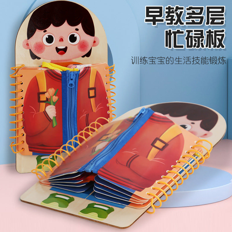 Wooden Multi-layer Busy Board for Toddlers, Montessori Educational Toy, Dinosaur/Animal