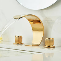 Light Luxury Gold Three-Hole Waterfall Basin Faucet, Split Type, Mixer