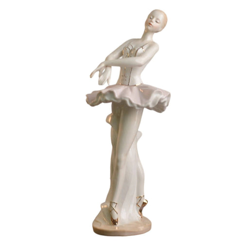 Ballet Dancer Figurine with Gold Accents Elegant Ceramic Ballerina Figurine