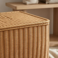 woven Storage Chest Hinged Lid woven Storage Trunk Cutout Handles Household Organizer