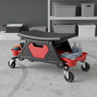 Heavy-Duty Construction Automotive Work Stool with Tool Trays Low-Profile Design Workshop Equipment for Mechanics, Garage