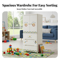 Wheeled kids' wardrobe Rounded Corners Storage Cabinet Cute creature Design Lockable Top Drawer for Children, Infants