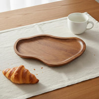 Acacia Wood Dessert Plate Japanese Design Wavy Border Coffee Tray for Home Cafe