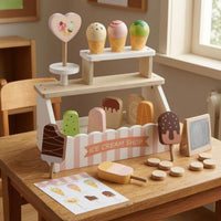 Ice Cream Shop Display Stand Printed Menu Board Wooden Ice Cream Shop Hard Candy Sign Dessert Counter Playset for Children