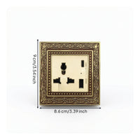 Vintage Switch Socket Panel Ornate Decorator Light Switch with Wall Plate Embossed Fitting Brass-Colored for Interior Designers, Homeowners, Living Room, Bedroom, Hotel, Renovation
