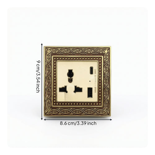 Vintage Switch Socket Panel Ornate Decorator Light Switch with Wall Plate Embossed Fitting Brass-Colored for Interior Designers, Homeowners, Living Room, Bedroom, Hotel, Renovation