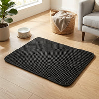 Cat Litter Mat with Double Layer Design, Washable Honeycomb Hole EVA Foam Pad, Easy Clean Trapping Surface for Indoor Kitten Supplies, Large Grey