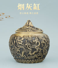 Brass Car Ashtray with Three-dimensional Relief, Chinese Style