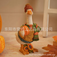 跨境新品 Autumn Pumpkin Duck Ornament 秋日南瓜鸭子树脂工艺品