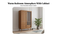 Wabi-Sabi aesthetic unrestrictedstanding Wardrobe with Woven Doors Nordic Design Two-Door Woven Armoire Vintage Look Bedroom Furniture Natural Aesthetic for Homestay Owners, Homeowners, Interior Designers, Guest Room, Entryway