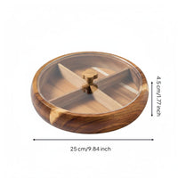 Round Wooden Snack Tray with Lid Lidded Nut Tray 4 Compartments for Living Room