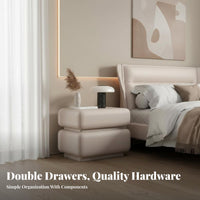 2-Drawer Upholstered End Table Space-Saving Multi-Drawer Nightstand Sturdy Frame