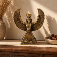 Isis Candle Holder Antique Bronze-Gold Ancient Egyptian Deity Statue Sculpted
