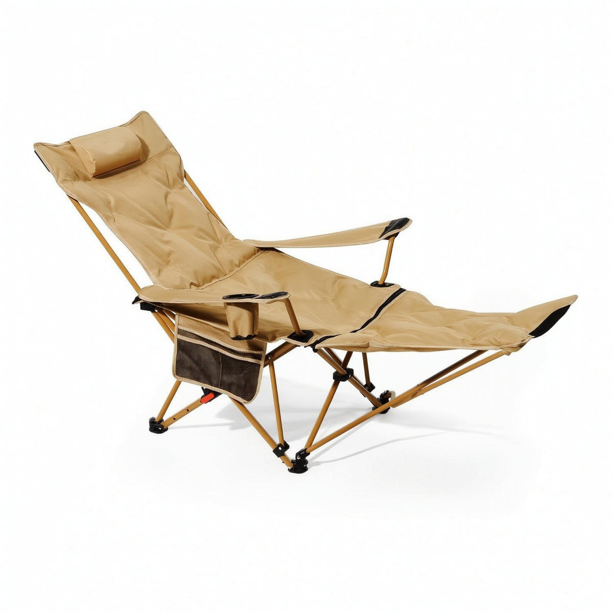 Padded Reclining Lounge Chair with Pillow Adjustable Folding Lounge Chair with Side Pocket Comfortable Foldable Lounger with Headrest Supportive for Camping