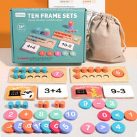 Ten-Frame Math Toy for Kids Ages 4-6, Wooden Counting Board for Addition and Subtraction