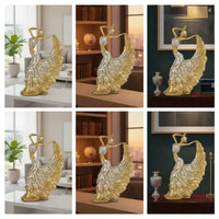 Peacock dancers Figurine Lustrous Peacock dancers Statue Artistic Dancing Girl Sculpture for Living Room, Dance Studio