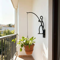 Fishing Man Wall Hook Unique Design Iron Art Wall Hanger Weather Resistant