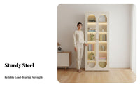 Cream Design Floor Standing Bookcase Dustproof Design Steel Storage Cabinet Large Capacity Tall Bookshelf with Doors Multifunctional for Book Lovers, Homeowners, Interior Decorators, Living Room, Home Office, Bedroom, Hallway