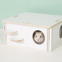 Wooden Hamster House with Climbing Ladder, Multi-Level Wood Habitat for Syrian Hamster Cage, Small Animal Structure with Two Entrances and Ramp
