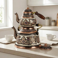 2 Pieces Nested Lidded Teapots Floral Engraving Decorative Item