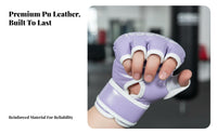 2 Pieces Long-Lasting PU Leather MMA Gloves Adjustable Wrist Support Half Finger Boxing Gloves Shock Absorbing Padding Kickboxing Training Mitts Enhanced Grip for Women, Kids, Muay Thai