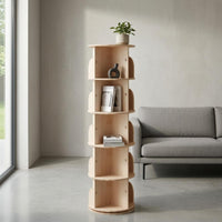 Wooden Rotating Bookshelf Floor Standing Bookcase Unit Cylindrical 360 Degree Revolving Bookcase