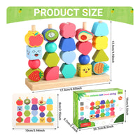 Wooden Threading Beads Fine Motor Skills Fruit Threading Toy  Sequencing Stacking Toy for Preschool
