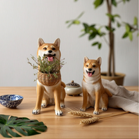 and-White Dog Statue Fiberglass Akita Statue Hand-Painted Figurine for Entryway