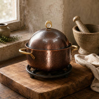 Hammered Copper Soup Pot Domed Lid Cookware Food Safe