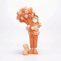 Girl Figurine with Cat Elegant Sculpture with Bouquet Cute for Entryway