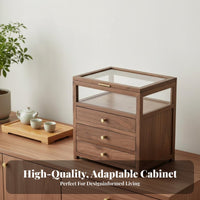 Elegant Wood Grain Stackable Desktop Cabinet Space-Saving Countertop Rack interchangeable Display Shelf Sturdy Construction for Tea Lovers, Home Decor lovers, Office Workers, Living Room, Bathroom, Pantry