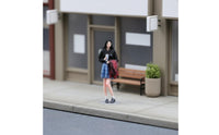 1/64 Scale Girl Figurine 3D Printed Plaid Skirt Girl Miniature Resin Material