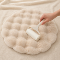Pet Mat For Dogs Fluffy Warm Indoor Round Off-White Bubble Velvet
