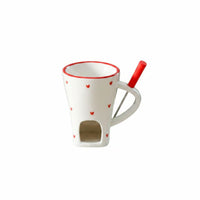 Includes Dipping Fork Personal Fondue Mug Heart Pattern Ceramic Chocolate Melter Butter Warmer Cup for Couples, Parties