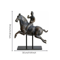 Horse Statue with Horseman Abstract Equestrian Statue Weathered for Bookshelf