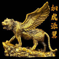 黄铜老虎摆件复古雕刻带翅膀的瑞兽客厅桌面装饰品铜如虎添翼礼品