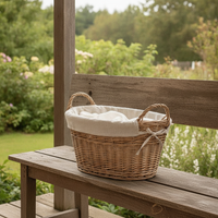 Hand-Woven Wicker Laundry Basket Vintage Rattan Storage Hamper for Dirty Clothes