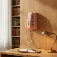 Vintage Corded Telephone Coiled Cord Corded Wall Telephone Round Dialing Surface Vintage Rotary Phone for Hotel, Bedroom