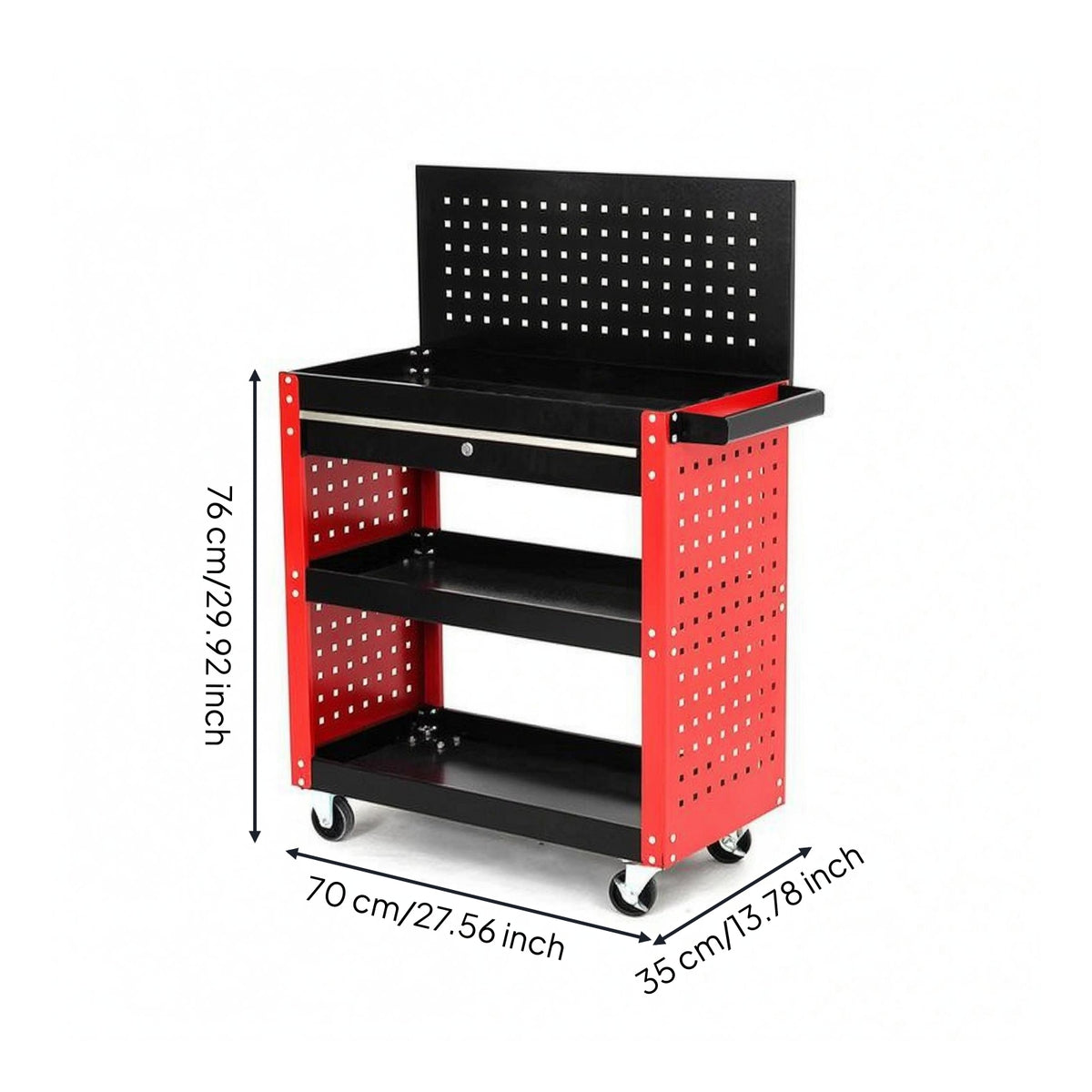 Rolling Metal Tool Cart Perforated Storage Furniture Red And