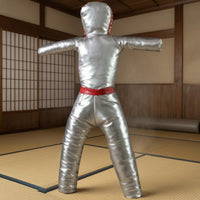 Hooded Head Combat Arts Training Mannequin Synthetic Leather Humanoid Training Mannequin Glossy Finish Waist Belt Detail