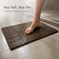Interlocking Wood Plastic Composite Bathroom Floor Tiles for Shower and Balcony, Waterproof Anti-Slip Drainage Mat