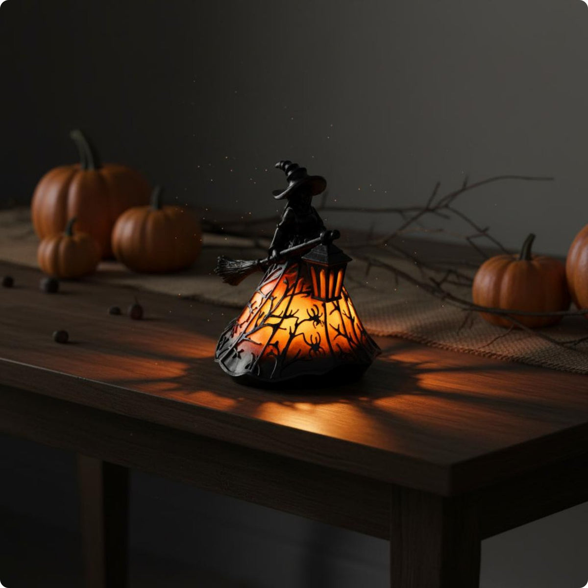 Halloween Witch Lamp Cutout Pattern Resin Witch Lamp USB Powered