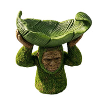 Monkey Bird Feeder Weatherproof Ape Bird Feeder Weather-Resistant Monkey Statue with Leaf Bowl for Gardeners