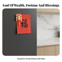Metal Fridge Magnet God of Wealth Chinese New Year Cartoon Festive Gift