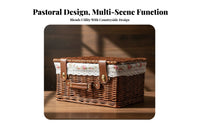 2 Pieces Lidded Wicker Basket Rustic Design Picnic Hamper Multi-Purpose for Home