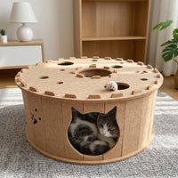 Felt Cat Bed with Tunnel Design, Semi-Enclosed Cat Bed for Indoor Cats, Enclosed Cat Bed and Hideaway for Kitten Play, Foldable Passageway Network