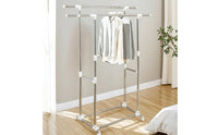 Adjustable Clothes Rack with Wheels Freestanding Double Rod Clothes Rack Long-Lasting Furniture Heavy Duty for Indoor