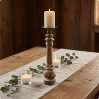 Wood Pillar Candle Stand Distressed Finish Rustic Wooden Candle Holder Vintage Wooden Candlestick Black Metal