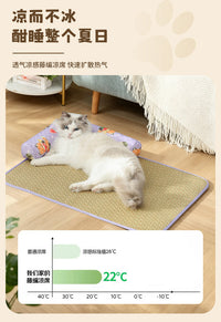 Rattan Pet Mat for Cats and Dogs, Summer Cooling Pad, Breathable